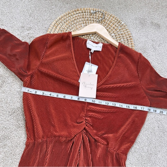 NWT Charles Henrey Women’s Gathered Long Sleeve A-Line Dress V-Neck Orange L - Picture 13 of 14